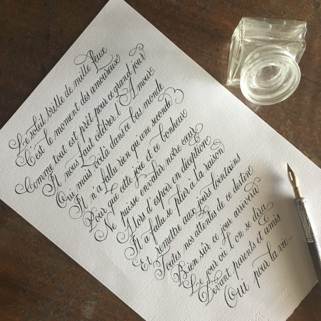 calligraphe bordeaux Commande poème de mariage calligraphie